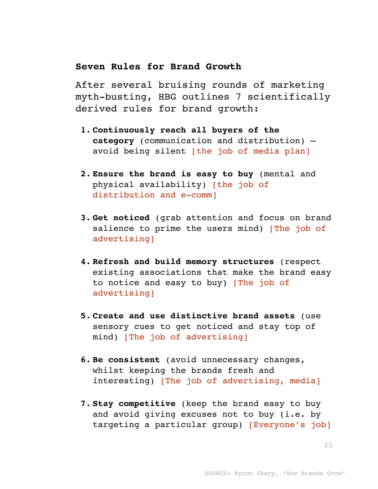 Seven Rules for Brand Growth
After several bruising rounds of marketing 
myth-busting, HBG outlines 7 scientifically 
derived rules for brand growth: 
1.	 Continuously reach all buyers of the 
categor