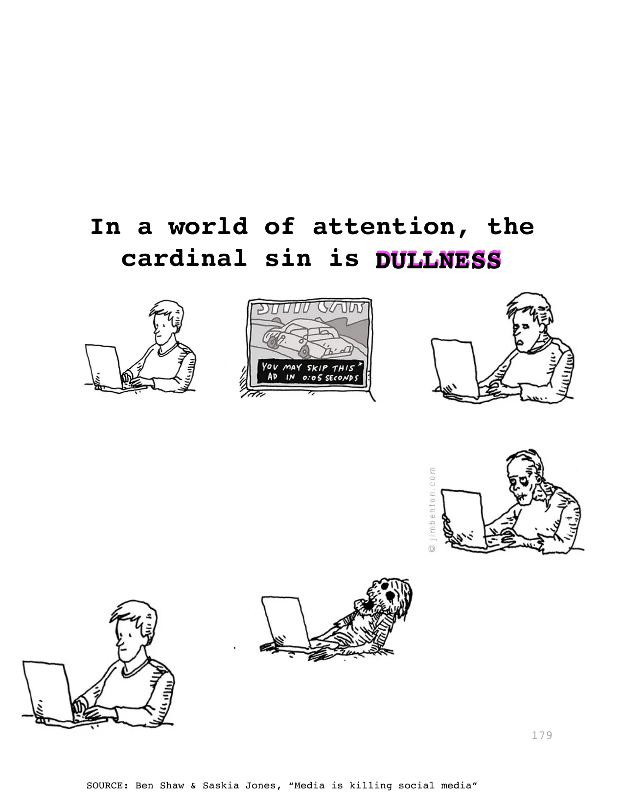 In a world of attention, the 
cardinal sin is DULLNESS
DULLNESS
SOURCE: Ben Shaw & Saskia Jones, “Media is killing social media”